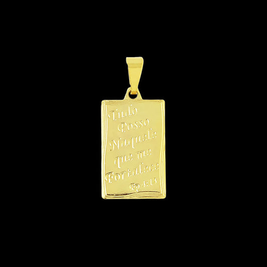 Pingente Placa Tudo Posso Banhado a Ouro 18K