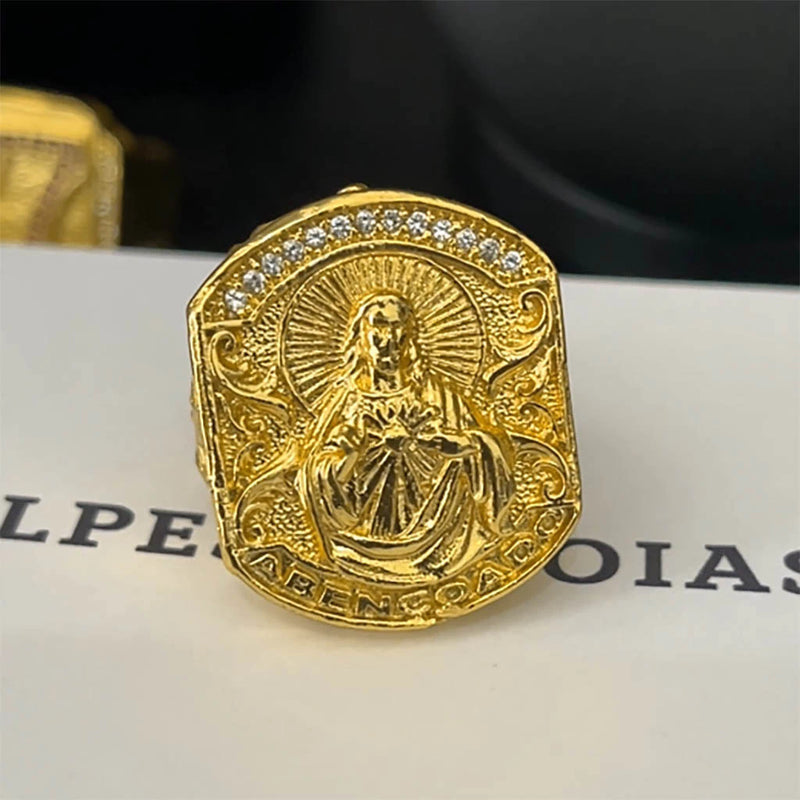 Anel Jesus Abençoado Banhado a Ouro 18K