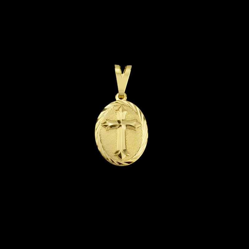 Pingente Cruz Medalha Oval Banhado a Ouro 18K