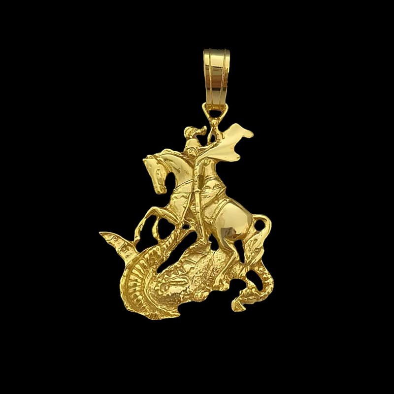 Pingente São Jorge e o Dragão 3D Banhado a Ouro 18K